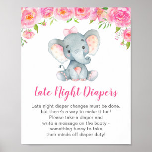 Poster Late Night Diapers Signale Elephant Baby shower Gi
