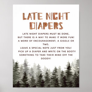 Poster Late Night Diapers Woodland Baby showers Jeux