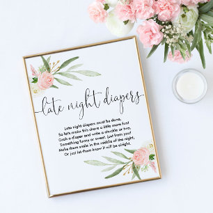 Poster Late nuit couches baby shower jeu signe or rose