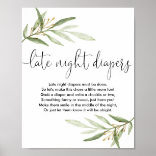 Poster Late nuit couches baby shower jeu verdure or