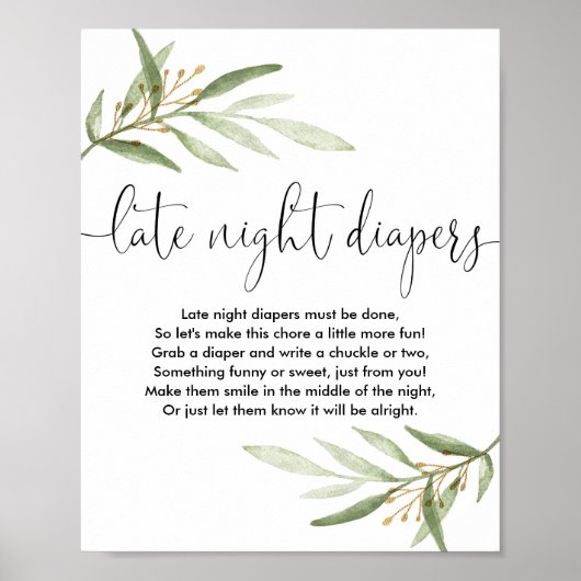 Poster Late nuit couches baby shower jeu verdure or (Devant)