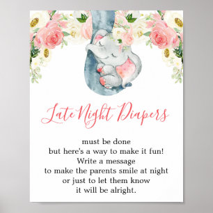 Poster Late nuit couches fille baby shower éléphant signe