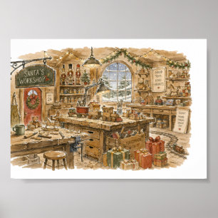 Poster L'atelier du Père Noël pour un Noël classique