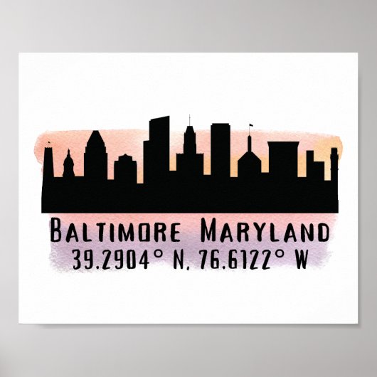 Poster Latitude et longitude de Baltimore Skyline (Devant)