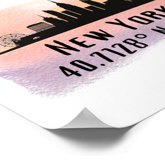 Poster Latitude et longitude de New York (Coin)