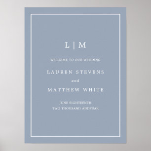 Poster Lauren Dusty Blue Monogram Mariage élégant