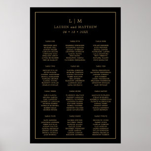 Poster Lauren Noir et Or Monogramme Mariage élégant