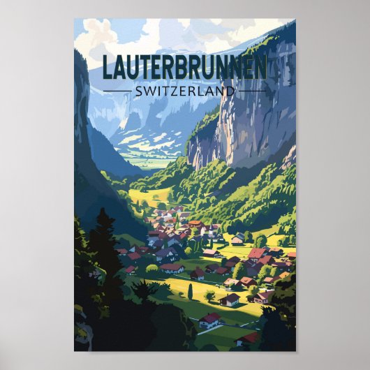 Poster Lauterbrunnen Suisse Travel Art Vintage (Devant)