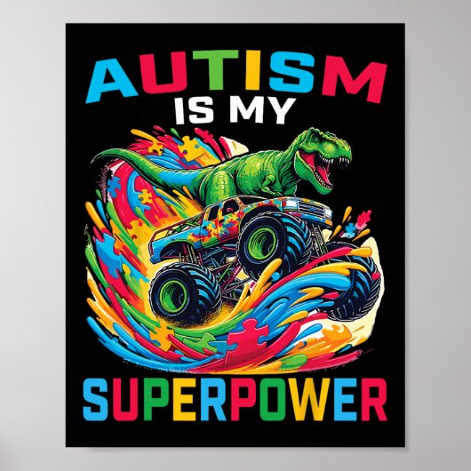 Poster L'autisme est ma superpuissance Dino T Rex Monster (Devant)