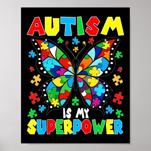 Poster L'Autisme Papillon Mignonne Est Ma Superpuissance (Devant)