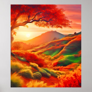 Poster L'automne coucher du soleil Peinture de paysage Ar