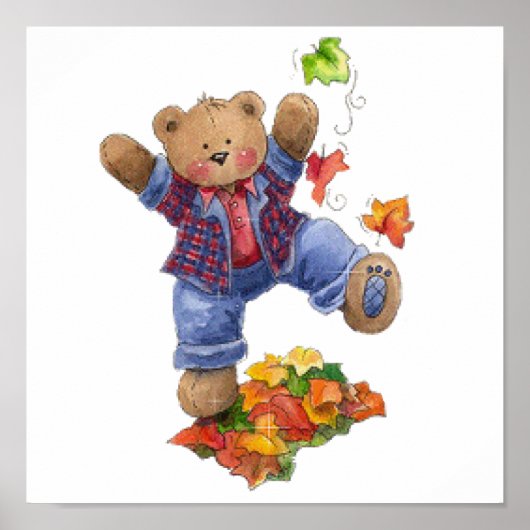 Poster L'automne est amusant ours (Devant)