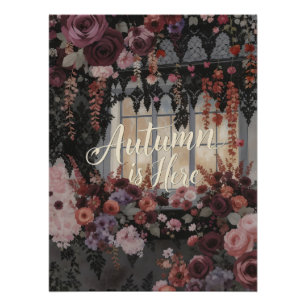 Poster L'automne est là, typographie florale de fenêtre