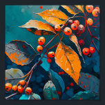 Poster L'automne laisse de l'huile peinte. Nature feuilla<br><div class="desc">Feuilles d'automne et Poster des baies de rowan. Abstrait automne moderne nature huile peinte art dans les couleurs bleu rouge orange.</div>