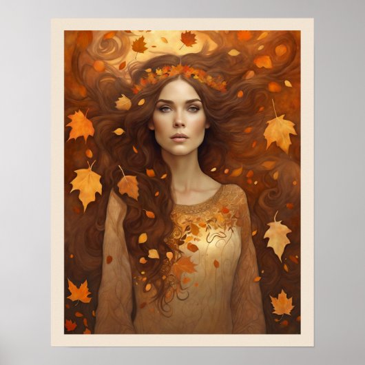 Poster L'automne laisse une femme avec les cheveux auburn (Devant)