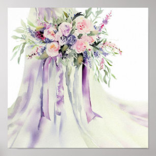 Poster Lavande et rose, Bouquet en cascade nuptiale 2,