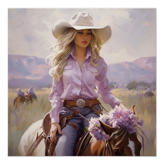 Poster Lavande Lassosée : Cowgirl Wall Art (Devant)