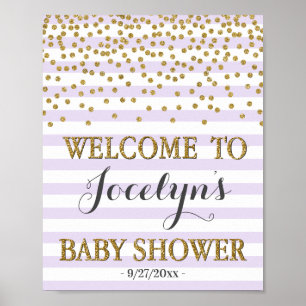 Poster Lavande Purple et Gold Girl Baby shower Bienvenue