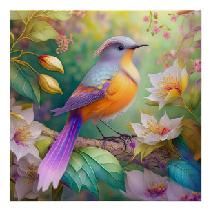 Poster Lavande Tête Orange Breased Imaginaire Oiseau