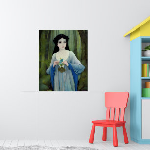 Poster Lave-encre illustration de la belle femme à Woods