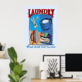 Poster Lave-linge, fer à repasser, épingles, savon (Bureau à domicile)