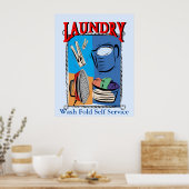 Poster Lave-linge, fer à repasser, épingles, savon (Cuisine)