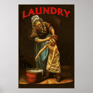 Poster Lave-linge, Garçon Vintage au bain à remous.