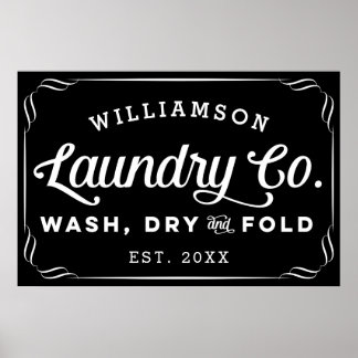 Poster Lave-linge noire personnalisée Laver Plier sec Sig