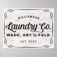 Lave-linge personnalisé Plier sec sur bois rustiqu