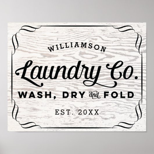 Poster Lave-linge personnalisé Plier sec sur bois rustiqu (Devant)