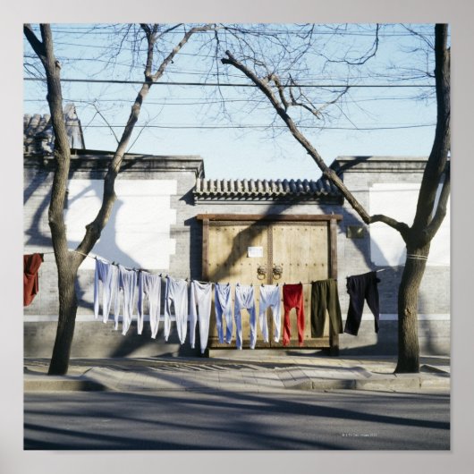 Poster Lave-linge séchant sur les lignes de linge (Devant)