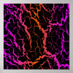 Poster Lave spatiale fissurée - Rose/Orange