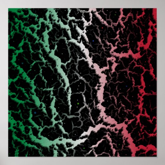 Poster Lave spatiale fissurée - Vert/Blanc/Rouge (Devant)