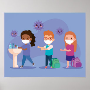 Poster Lave-toi les mains à l'école