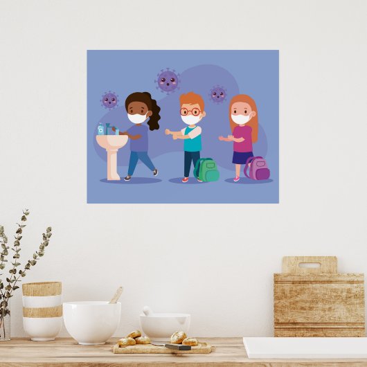 Poster Lave-toi les mains à l'école (Cuisine)