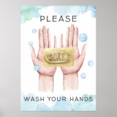 Poster Lave-toi les mains | Illustration aquarelle (Devant)
