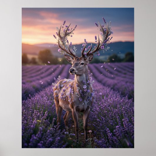 Poster Lavender Deer Twilight Field (Devant)