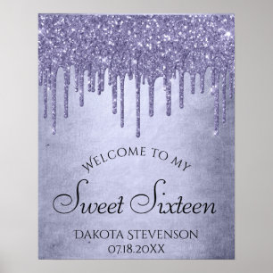 Poster Lavender Drip Sweet 16 Party   Purple Chic Script
