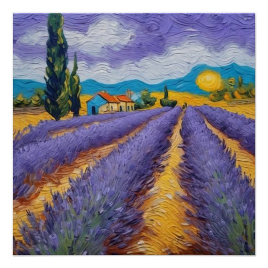 Poster lavender field in van gogh style (Devant)