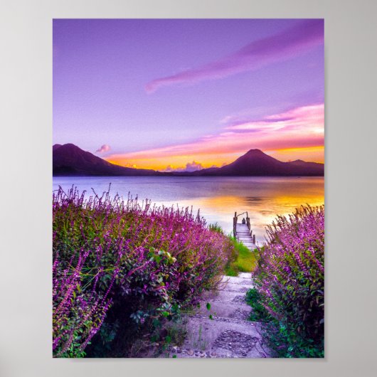 Poster Lavender Field Sunset Sunrise Paysage paysage (Devant)