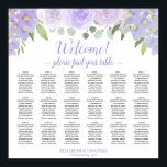 Poster Lavender Floral 18 Table Wedding Seating Chart<br><div class="desc">This beautiful 18 table wedding seating chart features a rustic boho chic design with hand painted watercolor roses and blossoms in shades of dusty purple and lavender, along with eucalyptus leaves and garden greenery. The elegant script calligraphy title reads: Welcome! Please find your table. There is space for 180 guests...</div>