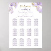 Poster lavender gold fluid marble wedding seating chart (Devant)