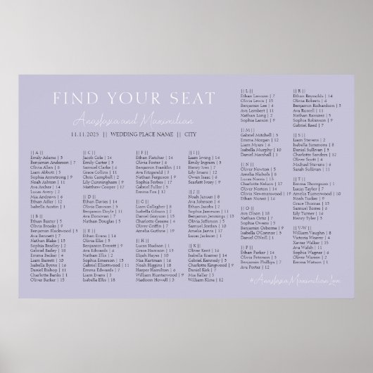 Poster Lavender Lilac Wedding Alphabetical Seating Chart (Devant)