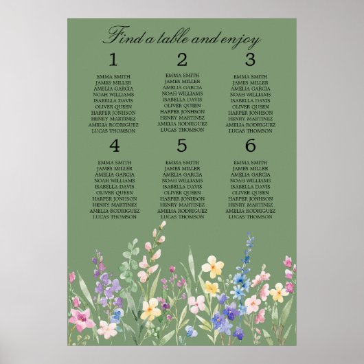 Poster Lavender Mint Floral Wedding Seating Chart (Devant)