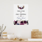 Poster Lavender Navy Blue Floral Bloom Mariage Bienvenue (Cuisine)