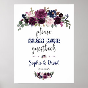 Poster Lavender Navy Floral S'Il Vous Plaît Signer Notre 