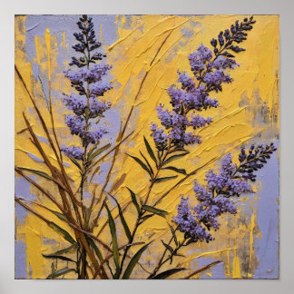 Poster Lavender Wildflowers on Golden Textured Background
