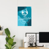 Poster L'aventure attend l'affiche bleue pour enfants (Bureau à domicile)