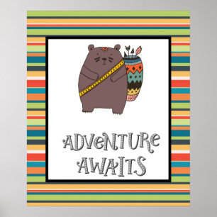 Poster L'aventure attend l'art de la nurserie de Boho Bea