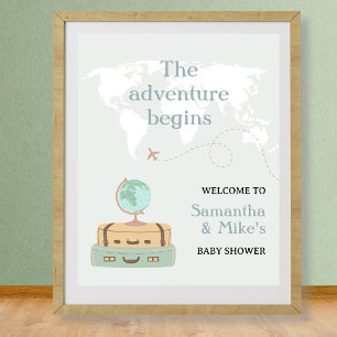 Poster L'aventure commence World Map Baby shower Bienvenu